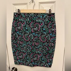 Banana Republic Black and Teal Swirl Pencil Skirt